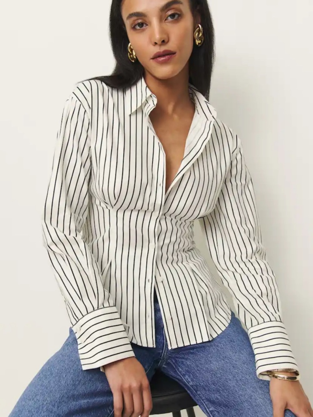 Reformation Becker Button Down Shirt in Savoy Stripe size 6 NEW $168